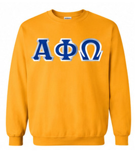Sweat-shirt à col rond à manches longues Gold Alpha Phi Omega, pull personnalisé, vêtements grecs, 100% coton, polaire d'hiver, sérigraphie - Product Image 1