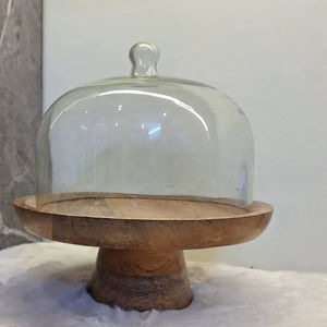 Support à gâteau artisanal en bois, couvercle en verre pour présentation de desserts, boîte à gâteau avec plateau en bois, dôme en verre pour présentation de pâtisseries - Product Image 1