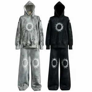 Conjunto Deportivo Informal de Sudadera con Capucha y Pantalones de Chándal con Bordado Degradado, 100% Algodón, para Unisex - Product Image 1