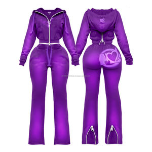 Ensembles de vêtements d'hiver 2 pièces en polaire pour femmes, faible MOQ, vente en gros, survêtement, tenue de yoga, tenue de sport, tenue décontractée, sweat à capuche et pantalon de jogging - Product Image 1