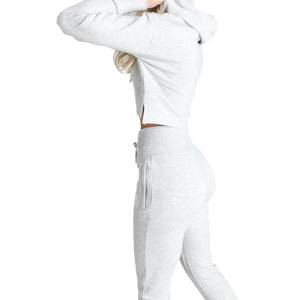 Conjunto de chándal para mujer, chándal con logotipo personalizado, conjunto de dos piezas, ropa de mujer, sudadera con capucha y cremallera de felpa francesa - Product Image 3