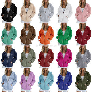 เสื้อฮู้ดผู้หญิงแบบลำลองสีทึบโอเวอร์ไซส์มีซิปออกแบบโลโก้ได้ตามต้องการเทคนิคซักกรดสไตล์สปอร์ต - Product Image 6