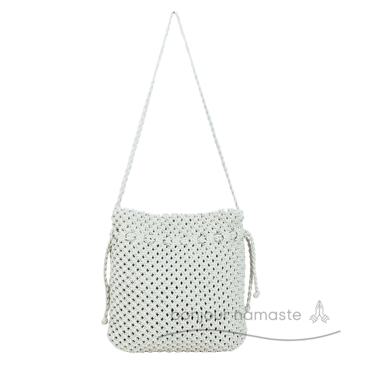 White Macrame with Wooden Handle