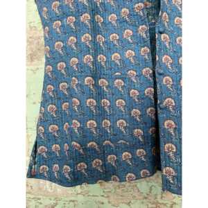 Chaleco Acolchado de Tela Tejida Mughal con Estampado Artesanal Azul Aciano para Mujer, Prenda Exterior con Botones para Primavera/Invierno, Ideal para la Oficina - Product Image 2