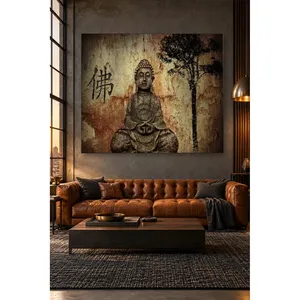 Fida Weathered Wall Buddha Statue and Tree Silhouette <b>Canvas</b> Print - Product Image 4