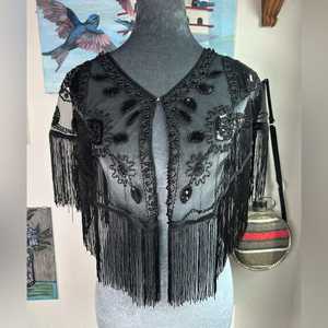 Handmade Adult Party Wrap for Club Wear Sequin Design with Long <b>Fringes</b> and Fancy <b>Beaded</b> Polyester Material - Product Image 1