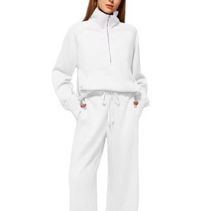 Ensemble de survêtement pour femmes en deux pièces, décontracté, confortable, jogging, demi-zip, polaire, broderie, maille, personnalisable, OEM ODM - Product Image 1