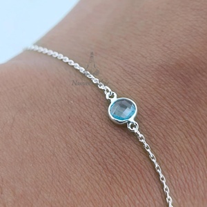 Pulsera Ajustable de Aguamarina Delicada en Plata de Ley 925 con Gema Natural Hecha a Mano, Joyería Única de Piedra de Nacimiento - Product Image 1