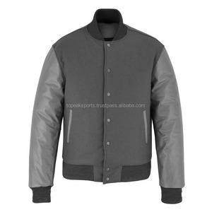 2026 OEM Hot Trending All Grey Wool With Leather Sleeves Varsity Jacket <b>For</b> Men's 100%High Quality Low MOQ <b>Heated</b> Fashion Jacket - Product Image 1