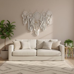Grande suspension murale en macramé rose et blanche pour une belle décoration intérieure et une décoration de pièce, fabriquée à la main en Inde - Product Image 4