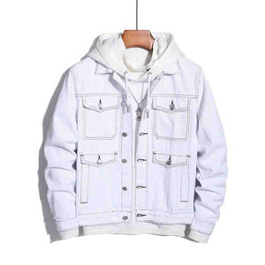 <b>Men's</b> Vintage Acid Wash <b>White</b> Cotton <b>Denim</b> <b>Jacket</b> Oversized Full Sleeve Casual Style Loose Fit Four Large Pockets Canvas Front - Product Image 1