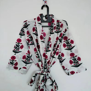 Kimono de algodón hasta el suelo para mujer, bata de dormir cómoda lavable con estampado Floral, vestido de dama de honor, ropa de playa hecha a mano - Product Image 1