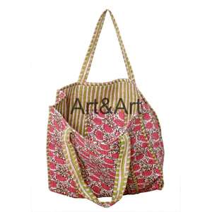 Grand sac fourre-tout vintage fait main pour femmes, design patchwork matelassé, imprimé en blocs, poche ouverte, été, plage, marché, shopping, voyage - Product Image 3
