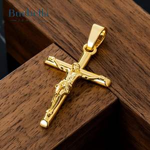Jesus 18k <b>Gold</b> Plated 925 Sterling Silver <b>Cross</b> Crucifix <b>Necklace</b> for Women & Men - Product Image 1