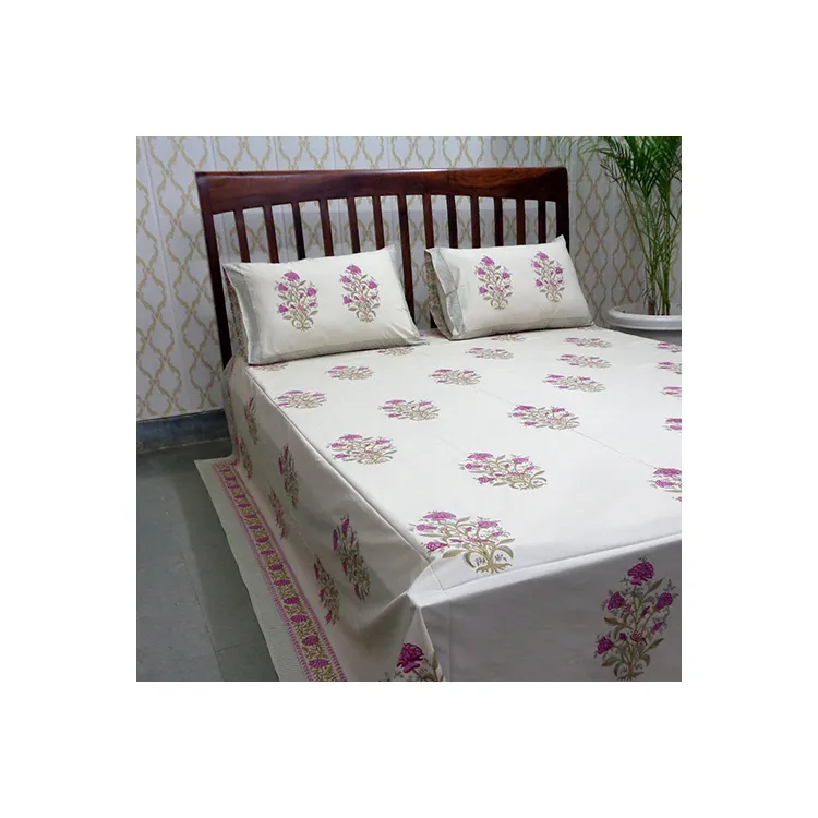 Couvre-lit en coton imprimé à la main bien absorbant 100% coton brodé Percale Queen Size couvre-lit fait main à vendre