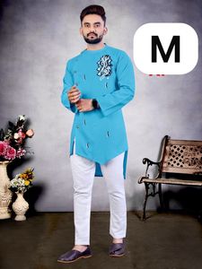 Ropa de fiesta informal Kurta para hombre de algodón de alta calidad, estampado dibujado a mano, buen ajuste, tamaños personalizados para indios paquistaníes - Product Image 6