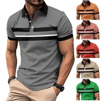 Kaos Olahraga Pria Bigwood Warna Blok Bergaris Lengan Pendek Rajutan Poliester/Katun/Spandeks Regular Fit Cepat Kering Bernapas