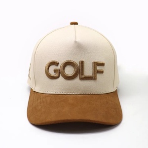 Casquettes de golf imperméables et respirantes en gros, logo brodé 3D personnalisé, casquette à 5 panneaux bicolore, visière en daim, logo sur la bande de couture intérieure - Product Image 1