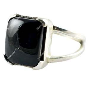 925 Sterling Silver Dainty <b>Statement</b> Ring Natural Black Onyx <b>Cushion</b> Gemstone Handmade July Jewelry Promise Ring - Product Image 2