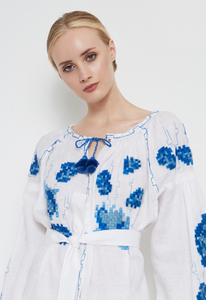 Vestido largo de algodón con manga larga y cuello en V para mujer, vestido bordado de estilo ucraniano - Product Image 3