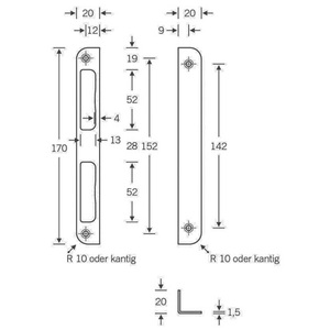 Plaque de frappe ronde en aluminium argenté de 20 mm de large x 170 mm de long, dispositif d'assistance, profondeur 8 mm, angle DIN gauche/droite SSF - Product Image 1