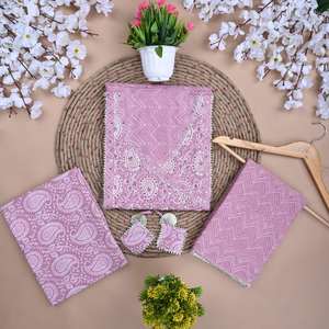 Traje sin costuras de algodón con estampado de pantalla tradicional con Dupatta (rosa). Libre de - Product Image 1