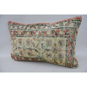 <b>Beige</b> Wool Patchwork Kantha Pillow 12x20 Inches Woven Decorative <b>Cushion</b> Vintage Floral Embroidered Square Print for Sofa Use - Product Image 3