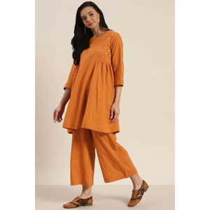 Conjunto de Dos Piezas para Mujer, Estilo A-Line, de Algodón con Bordado Rust, Mangas Tres Cuartos, Tallas XS/XXS, para Primavera/Verano - Product Image 2