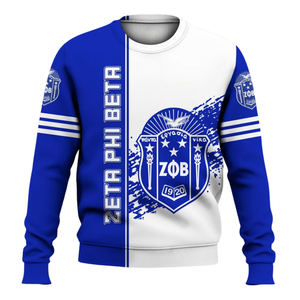 Sudadera con cuello redondo de la hermandad Zeta Phi Beta para mujer, azul 1920, letra griega bordada - Product Image 1