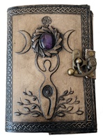 Triple Lune Pierre Avec Mère Terre En Cuir Véritable Antique Journal Celtique Cahier D'écriture À Couverture Rigide Cadeau Deckle Art Papier Livre