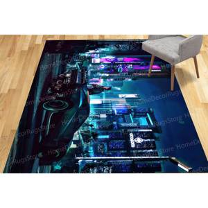 Alfombra con Estampado Urbano Futurista: Moderna, Cyberpunk, Antideslizante, Personaje de Videojuego, Tapiz - Product Image 2