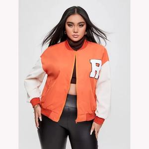 Chaqueta Universitaria para Mujer, Color y Talla Personalizables, Transpirable, de Algodón Tejido, Mangas de Cuero PU, Fabricante OEM - Product Image 1