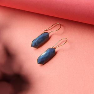 Dua Blue Opal <b>Long</b> Marquise <b>Earrings</b> Handmade Gold-Plated Elegant Jewelry - Product Image 1