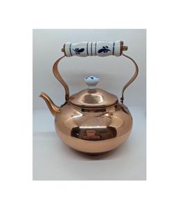 Hervidor de cobre artesanal con cuerpo ancho y detalles de latón ideal para la decoración clásica y servir bebidas calientes en casa - Product Image 2