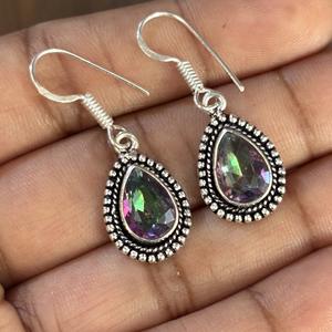 Mystic Topaz Brass <b>Hoops</b> Earrings Light <b>Weight</b> Designer Chunky Earrings for Women Ear Wires for Anniversaries - Product Image 1