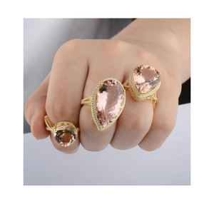 14พันของแข็งสีเหลืองทองแท้ Morganite และเพชรแหวนหมั้นแต่งงานขายส่งเครื่องประดับ - Product Image 1