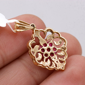 New Arrival Natural Ruby and Diamond Gemstone 14k <b>Solid</b> Yellow <b>Gold</b> Handmade <b>Pendant</b> Jewelry for Wholesale - Product Image 2