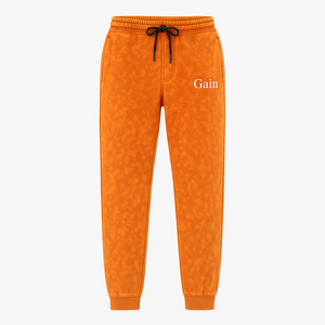 Ensemble de survêtement streetwear d'hiver orange délavé à l'acide et usé avec logo Gain, comprenant un sweat à capuche et un pantalon de jogging - Product Image 6