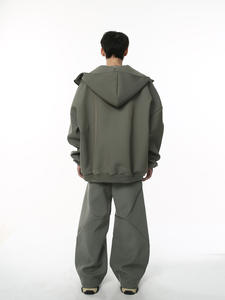 Pantalon de survêtement à capuche zippé 100% coton pour hommes, veste coupe-vent avec broderie et impression numérique, survêtements d'extérieur pour l'hiver - Product Image 4