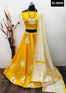 ชุดเลเฮนกาโชลีผ้าไหมชานเดรีพิมพ์ลายบาติกสไตล์อินเดียสำหรับงานแต่งงาน พร้อมขอบลูกไม้และผ้าด้านในสำหรับงานปาร์ตี้ - Product Image 3