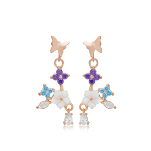 Pendientes Largos con Diseño de Mariposas y Flores de Verano Coloridas, Joyería de Plata de Ley 925 al por Mayor - Product Image 6