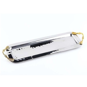 Bandeja para servir comida con acabado brillante de lujo, forma rectangular, bandeja para servir ensaladas de alta calidad con asa a la venta - Product Image 1