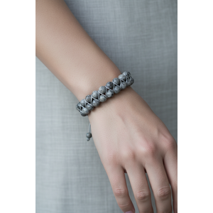Bracciale in Pietra Naturale Jasper Grigio 8mm a Doppia Fila con Macramè - Product Image 2