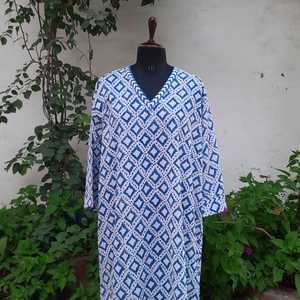 Vestido Largo Informal de Algodón con Estampado en Bloque, Cuello en V, Bolsillos Holgados, Ropa Casual de Vacaciones para Mujer, Venta al por Mayor - Product Image 3