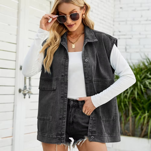 Veste sans manches de qualité supérieure, nouveau design, mode, unisexe, hommes, femmes, veste en jean de cow-boy, veste en jean à capuche pour femmes - Product Image 2