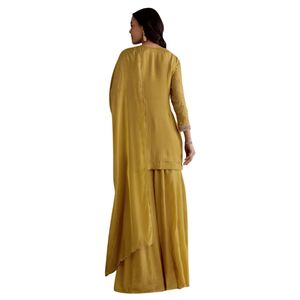Vestito Palazzo Kurta ricamato Chinon giallo con abito festivo alla moda Dupatta per matrimoni e feste - Product Image 4