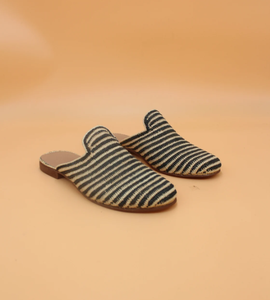 Mules, chaussures pour femmes, Mules en raphia, chaussures plates, Mules pour femmes, chaussures faites à la main, glissière en raphia, - Product Image 1