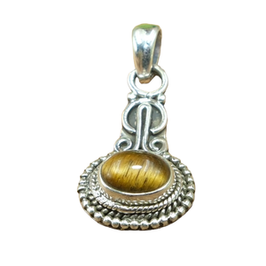 Colgante Hecho a Mano de Plata de Ley 925 con Piedra Preciosa de Ojo de Tigre Dorado Natural, Joyería Étnica Vintage Boho con Borde de Cuentas para Mujeres y Hombres - Product Image 1