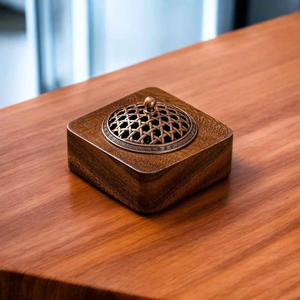 Brûleur d'encens en bois de santal écologique artisanal, forme carrée, pour la maison, Bakhoor, outil de table, base solide, utilisation au bureau en Inde - Product Image 5