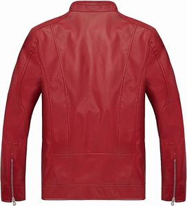 Veste de motard en cuir ajustée pour l'hiver, épaules matelassées, tissu en toile, style streetwear, fermeture éclair avant, col montant - Product Image 2